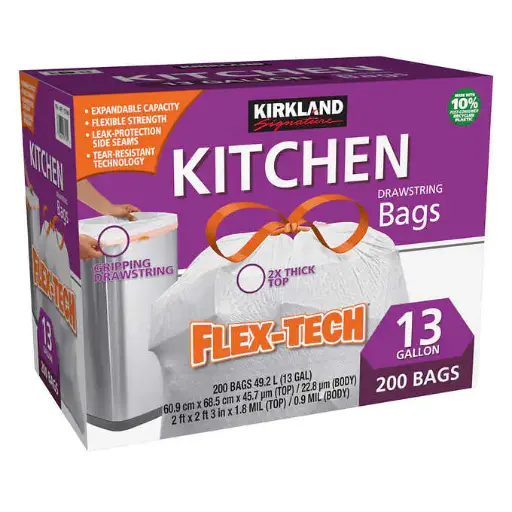 [CC] Kirkland Signature Flex-Tech 13-Gallon Kitchen Trash Bag, 200-count