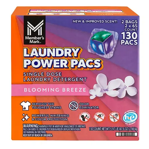 Member's Mark Laundry Detergent Power Pacs/Pods, Blooming Breeze, 130 ct.