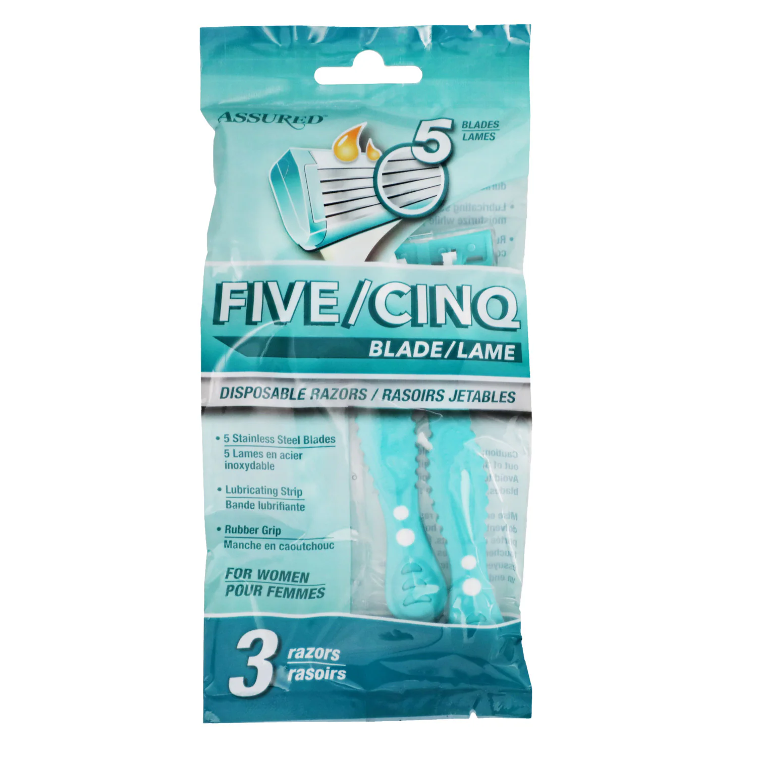 [DT] Assured Disposable 5-Blade Razor, 3-ct. Packs